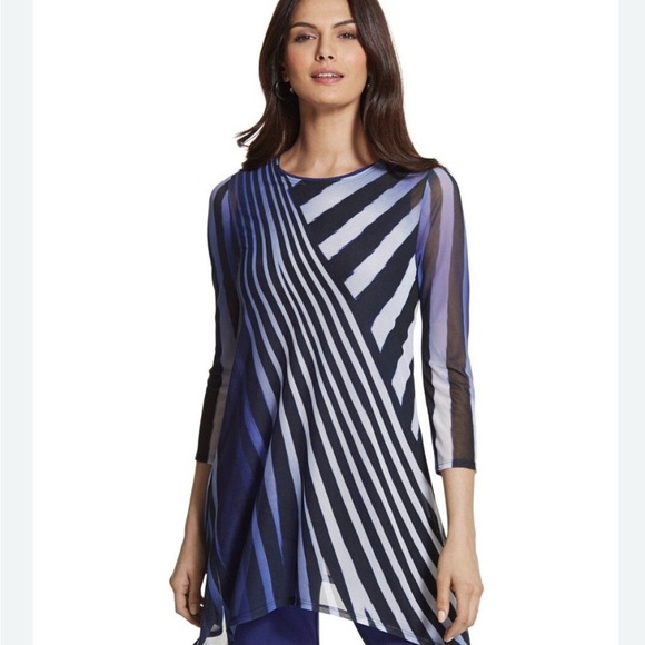 Chicos rhapsody mesh Blue and White Striped Tunic 12/L - Picture 1 of 10